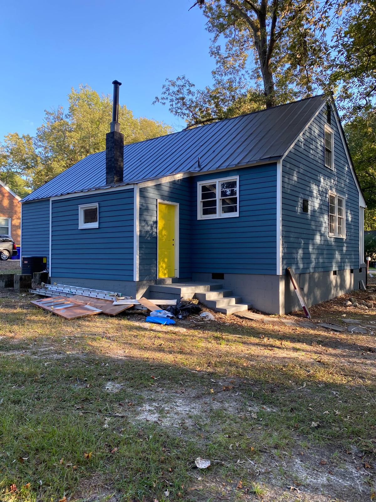 Blue painted small home exterior