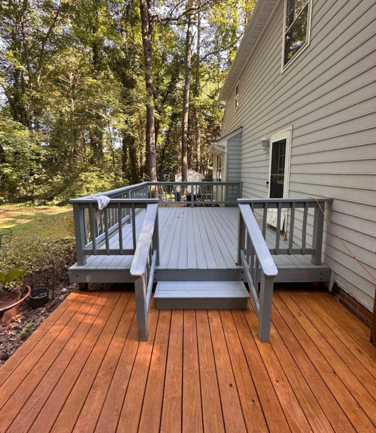 Gray stained deck steps at a Richmond home