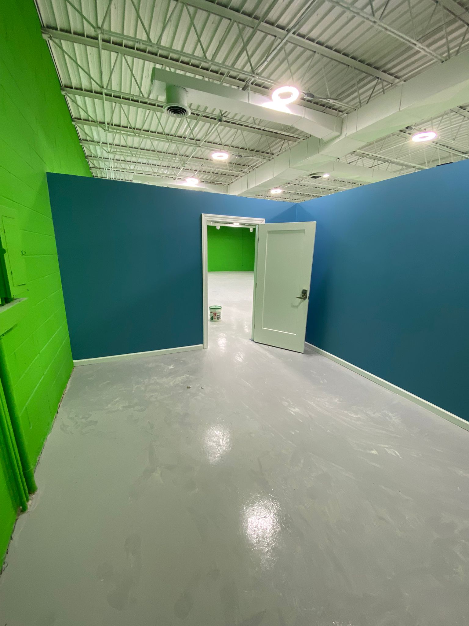 Commercial interior painted bright green