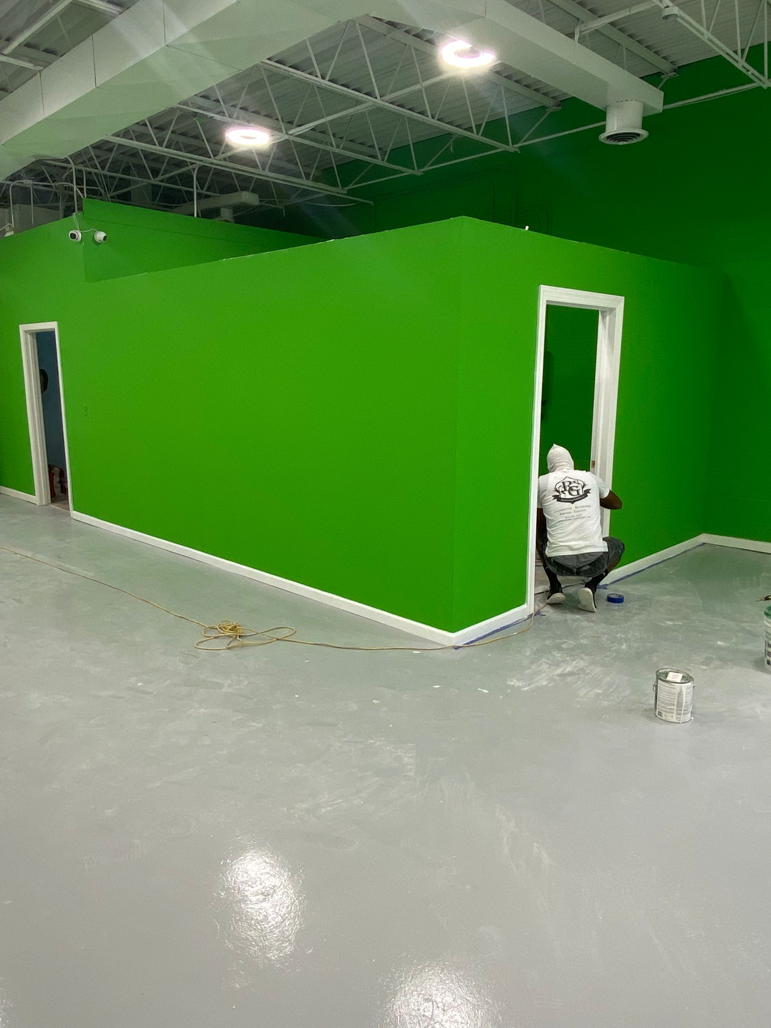 Commercial green room repaint in progress