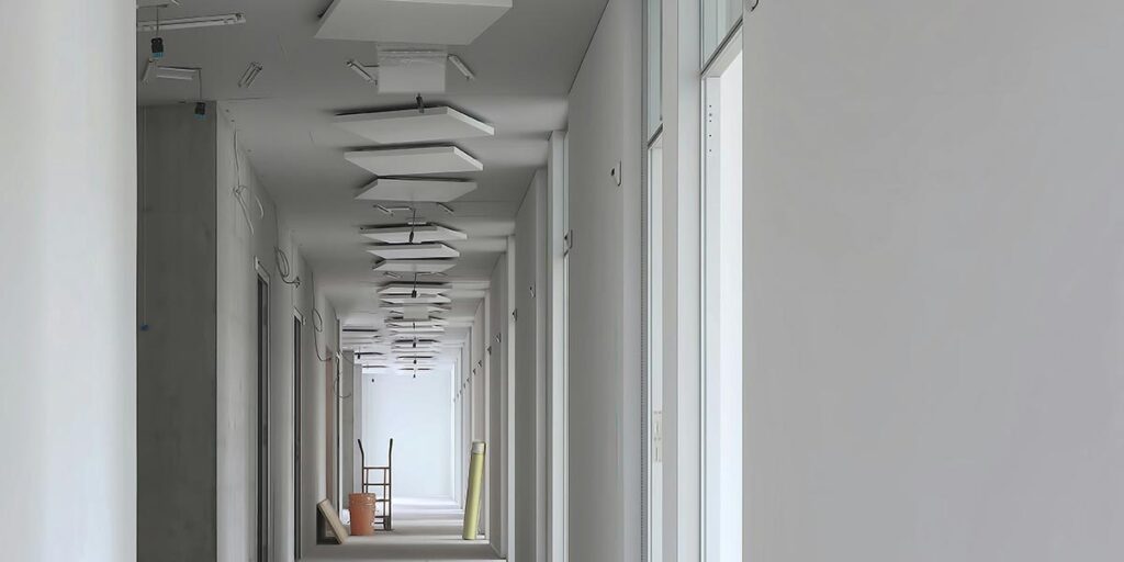 Bright white hallway with freshly painted walls